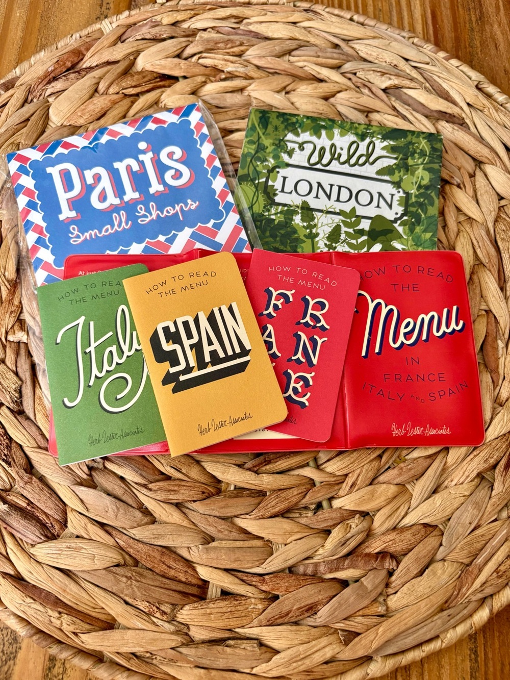 Mini Travel Menu Italy, France, Paris Boutiques Map and nature map of London